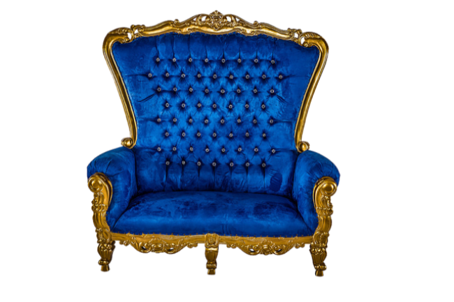 Gold and Royal Blue Loveseat