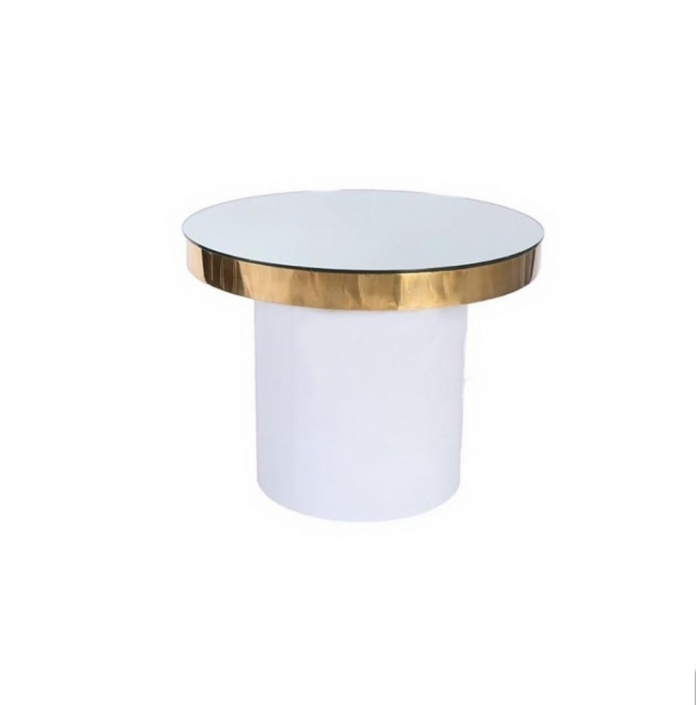 White Cake Table with Gold Band
