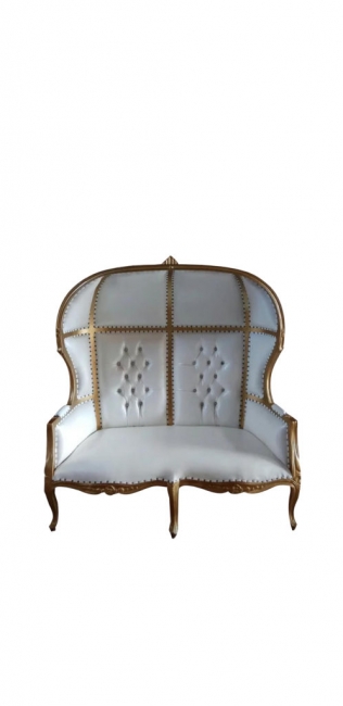 White and Gold Double Throne Loveseat
